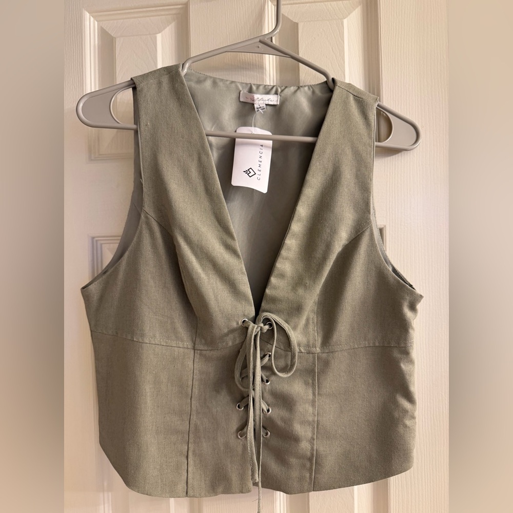 C. Luce Sage Lace-Up Sleeveless Blouse